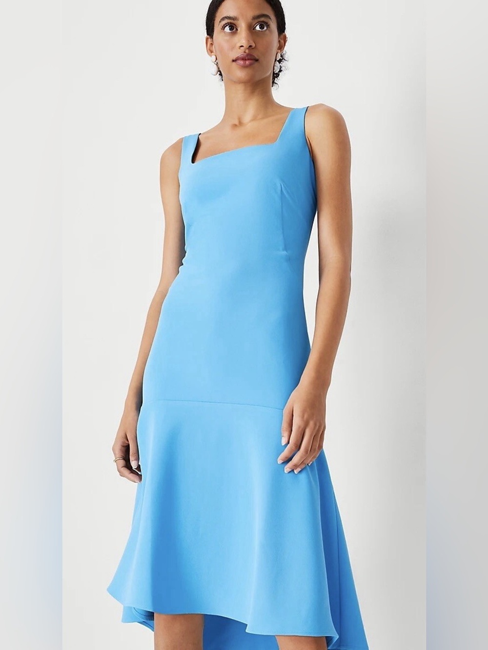 Sky Blue Sleeveless Midi Square Neck Dress